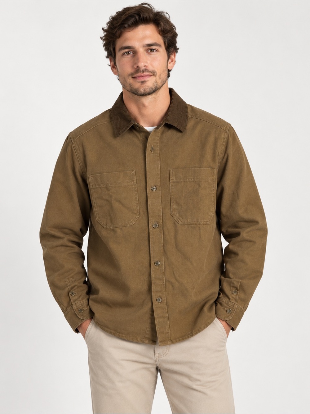 Frye Men’s Brown Canvas Corduroy Collar Shirt Jacket Size Small NWT Workwear